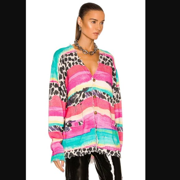 R13 Multi-Stripe Distressed Edge Cardigan - Picture 2 of 6